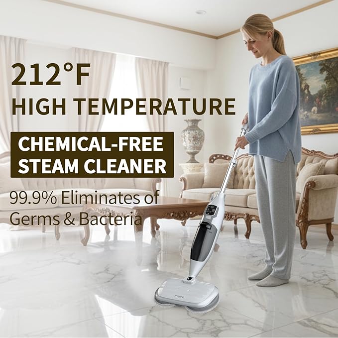 Scrub and Steam Mop with 13 Accessories,Floor Scrubber Spin Mop for Hard Floors Deep Cleaning,Washable Mop Pads for Home,550ml Capacity,Chemical-Free Deep Clean & Sanitize with High Temperature