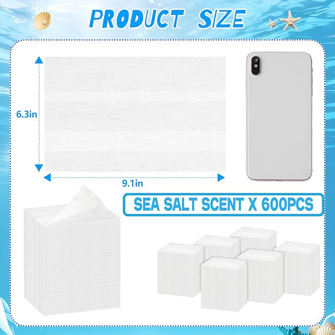 600 Count Dryer Sheets Bulk Fabric Softener Sea Salt Scent Dryer Sheets Naturally Softens and Removes Static Cling, Ideal for Large Households, Sensitive Skin