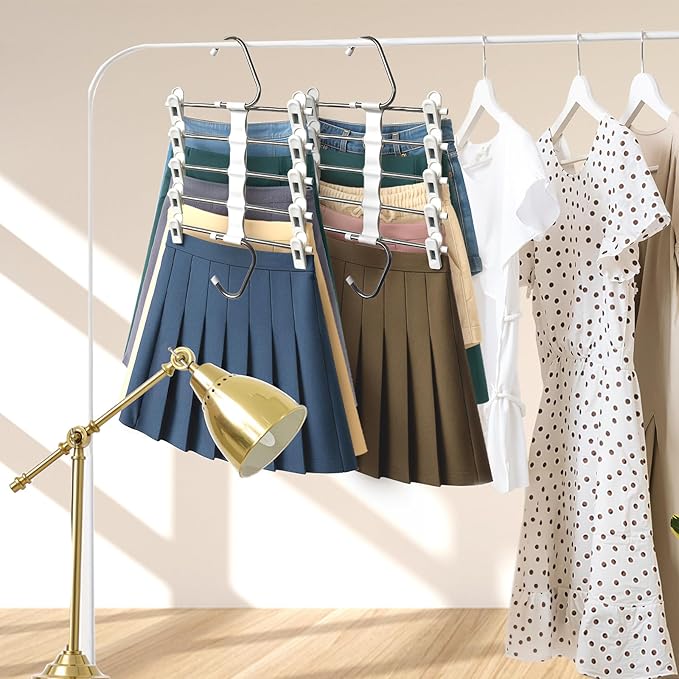 Zylkorb Skirt Hangers Pants Hangers Space Saving with Clips - 2 Pack - Space Saving Metal Closet Organizer for Shorts, Skirts, and Pants - Closet Organizer and Storage for Pants Jeans Skirts Legging