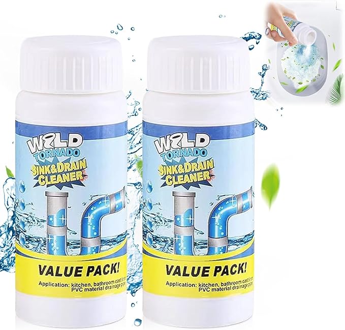 Wild Tornado Pipe Dredge,Powerful Sink Cleaner Powder Fast Foaming for Kitchen Toilet Pipeline Quick Cleaning Tool（2pcs）