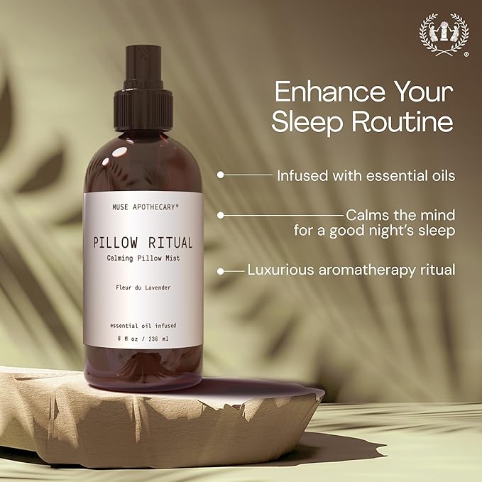 Muse Apothecary Pillow Ritual - Aromatic, Calming and Relaxing Pillow Mist, Linen and Fabric Spray - Infused with Aromatherapy Essential Oils - 8 oz, Bergamot + French Lavender + Sandalwood, 2 Pack