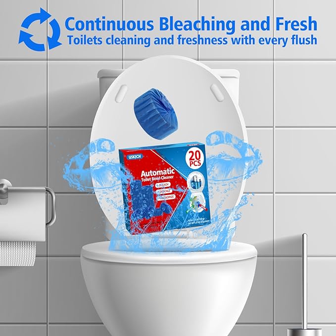 USKICH 20 Pack Toilet Bowl Cleaner Tablets,Blue Automatic Toilet Tank Cleaners, Long-Lasting Household Toilet Cleaners,Toilet flush Cleaning & Deodorizer