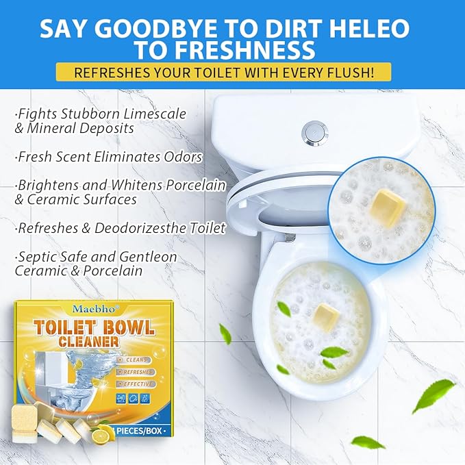 Toilet Bowl Cleaner Tablets 24 Pack - Stain Remover & Deodorizer, Septic Safe Eco Friendly Toilet Bowl Tablets for Continuous Cleaning, Long-Lasting Fresh Scent