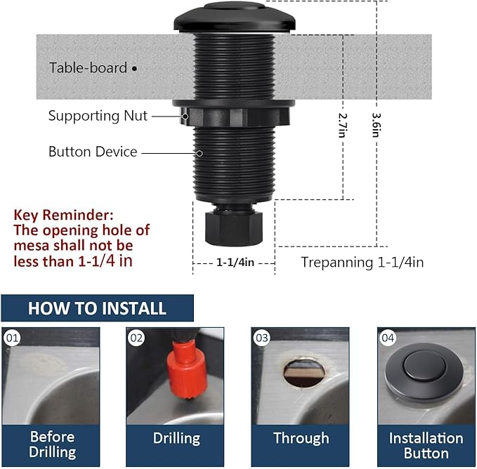 Garbage Disposal Air Switch Kit Dual Outlet Sink Top Waste Disposal Long Stainless Steel Black On/Off Air Button Food and Waste Disposals Part by Etoolcity