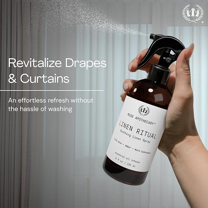 Muse Apothecary Linen Ritual - Aromatic, Soothing, and Relaxing Linen Mist, Laundry and Fabric Spray - Infused with Aromatherapy Essential Oils - 4 oz, Bergamot + French Lavender + Sandalwood
