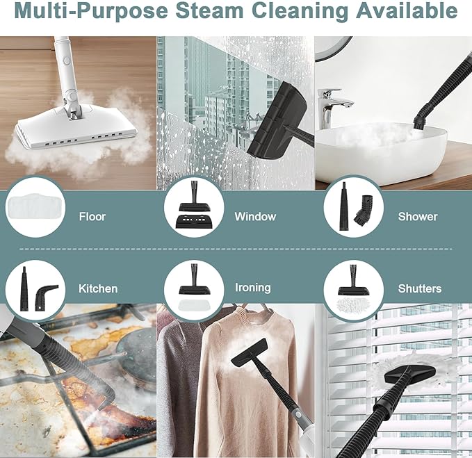 Steam Cleaner, 6 in1 Rotated Steam Mop Cleaner with 2 Modes, 2 Microfiber Pads, 400ML Removable Tank, 23FT Power Cable, Detachable Steam Mops for Floor, Laminate Floor, Tiles Cleaning (Sliver Gray)