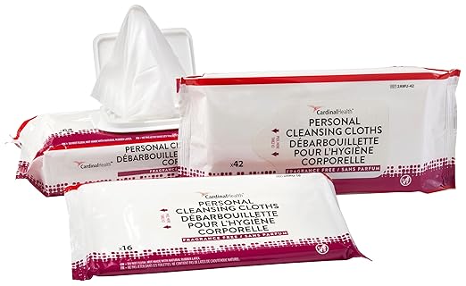 Cardinal Health™ Personal Cleansing Wipe, Non-Flushable, Fragrance Free, 8 X 12IN, 42 Count per Pack, 2AWU-42, Case of 24 Packs