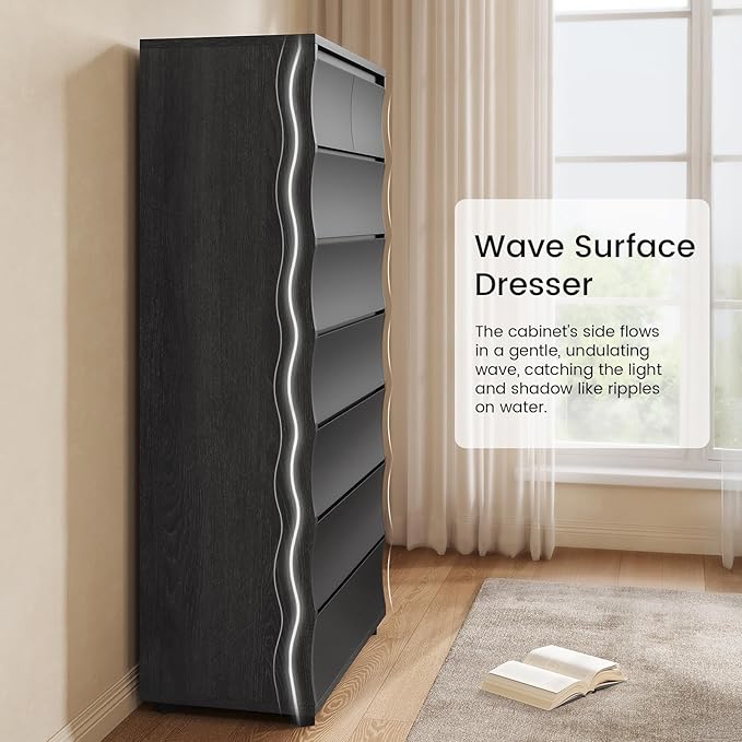 SUCSSRICH Black Tall Dresser for Bedroom, 61.1" Tall Dresser with 8 Drawers, Wood Dressers & Chests of Drawers, Accent Upright Drawer Organizers for Closet, Hallway