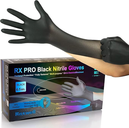 Raxwell Black Nitrile Disposable Gloves, Latex Free Food Grade, 6.5mil Mechanic Gloves for Cooking and BBQ