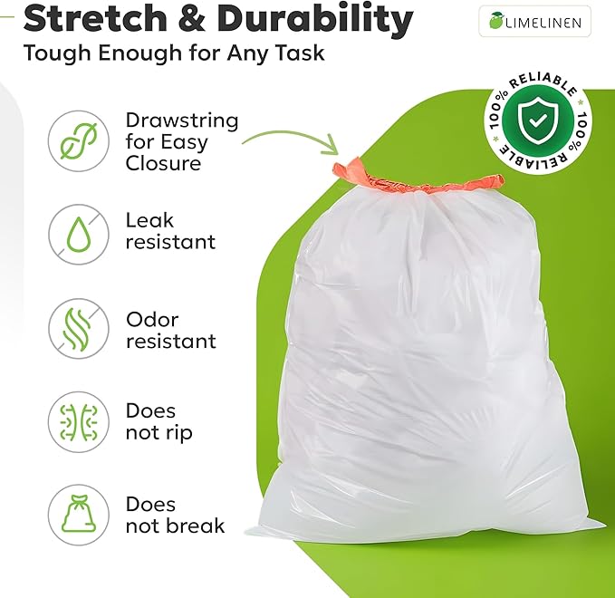 LIMELINEN Tall Kitchen Trash Bags with Drawstring, 1000 Count, 13-gallon Trash Bag of 0.9 mil Thickness, Leak and Odor-Resistant, Heavy-Duty Plastic Garbage Bags for Home and Commercial Use