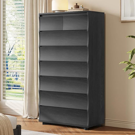 SUCSSRICH Black Tall Dresser for Bedroom, 61.1" Tall Dresser with 8 Drawers, Wood Dressers & Chests of Drawers, Accent Upright Drawer Organizers for Closet, Hallway