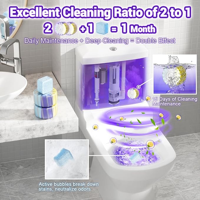 54 Pack Toilet Bowl Cleaners, 36PCS Upgraded Triple Effect Toilet Bowl Tablets with 18PCS Toilet Tank Cleaners Tablets with Bleach, Toilet Cleaners for Deodorizing&Stain Removal(54 Pack)