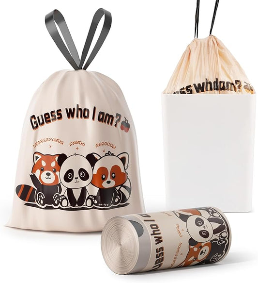 Trash bags, 4 Gallon Trash Bags Drawstring, Colorful & Portable Small Trash Bags With Panda Printed, Tear-Resistant Garbage Bags 4 Gallon for Bathroom Office Trash Cans, 30 Counts