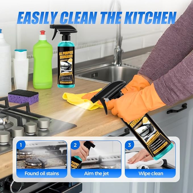 PVZXR All Purpose Degreaser for Car and House, 2026 New Heavy Duty Degreaser | Convenient Oil Stain Remover, Cleaning Solution For Car House Oven Stove Cooktop Counter Quick Stain Removal (3PCS)