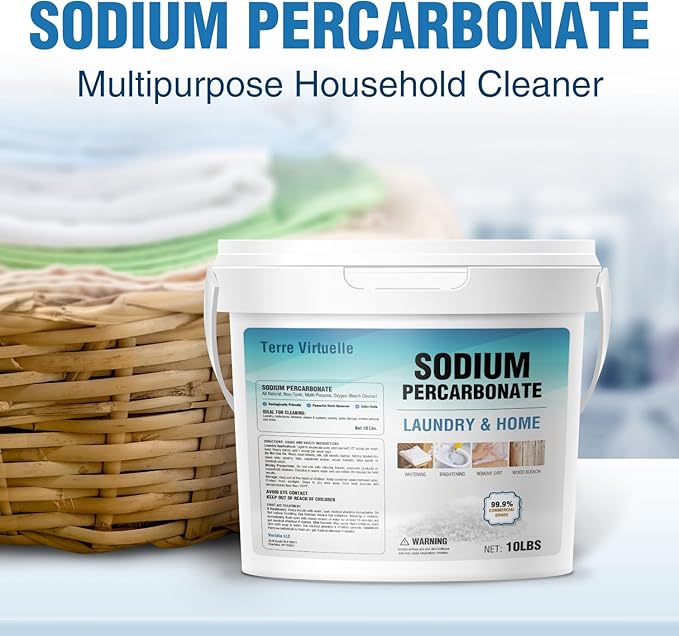 Sodium Percarbonate 10 lbs – Oxygen Bleach Powder & Laundry Booster – Multi-Purpose Cleaner for Stain Removal, Whitening, Deodorizing – Chlorine-Free Fragrance-Free