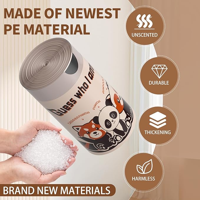 Trash bags, 4 Gallon Trash Bags Drawstring, Colorful & Portable Small Trash Bags With Panda Printed, Tear-Resistant Garbage Bags 4 Gallon for Bathroom Office Trash Cans, 30 Counts