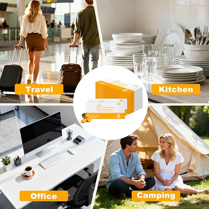 Dish Cleaning Wipes Individually Wrapped Travel Dish Soap Wipes Orange Scent Disposable Wipes Portable for Kitchen Outdoor Traveling Camping RV Quick Clean (500)