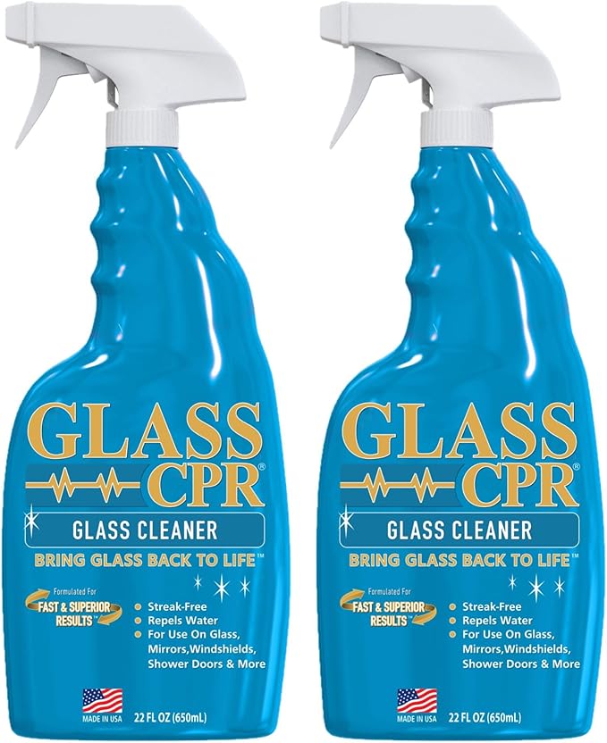 Glass CPR 2-in-1 Glass Cleaner & Water Repellent (22oz) | Deep Cleaning for Glass, Mirrors, Windows, Windshields, Shower Doors (2 Pack)