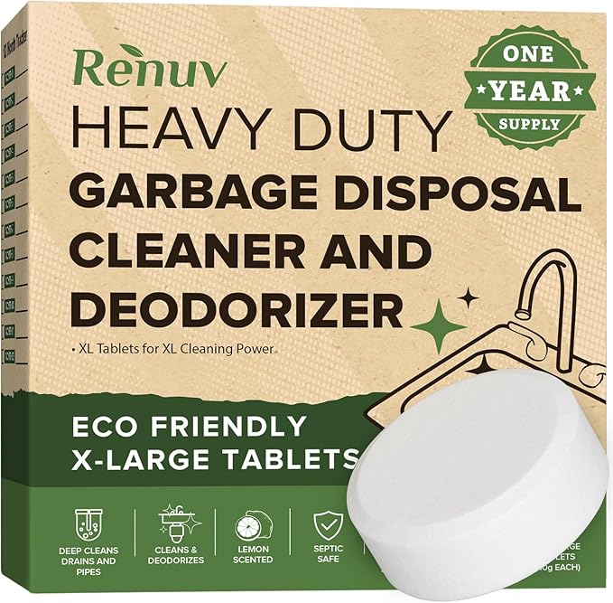 Renuv Garbage Disposal Cleaner + Dishwasher Cleaner - Heavy Duty Kitchen Appliance Deep Cleaning, Descaling and Deodorizing, (12 Tablets of each)