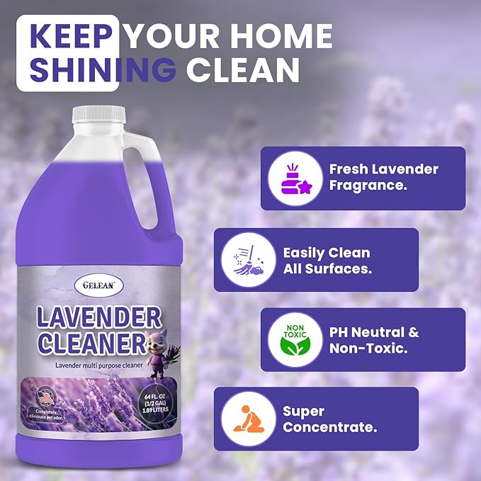 Multi Purpose Cleaner Pet Odor eliminator 64oz - Concentrate MAKES 32 GALLON - MADE IN USA- pH Neutral - Strong Floor Cleaner Odor eliminator - Stain Remover Cleaner & Deodorant (64 Fl Oz, Lavender)