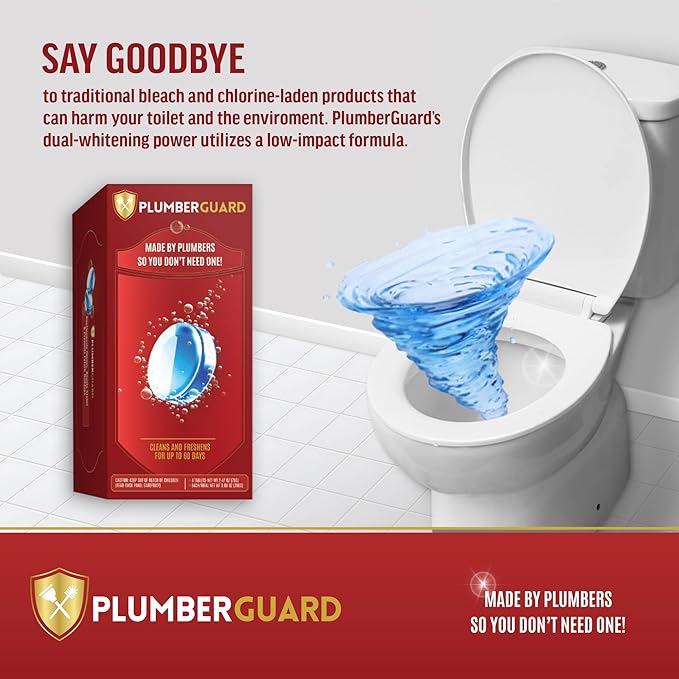 Toilet Tablets 4 Pack | Bleach & Chlorine Free, Dual-action Whitening with 1% Hydrogen Peroxide | Plumbers' Choice | Automatic Toilet Bowl Cleaner Tablets | Long-lasting Cleaning Supplies