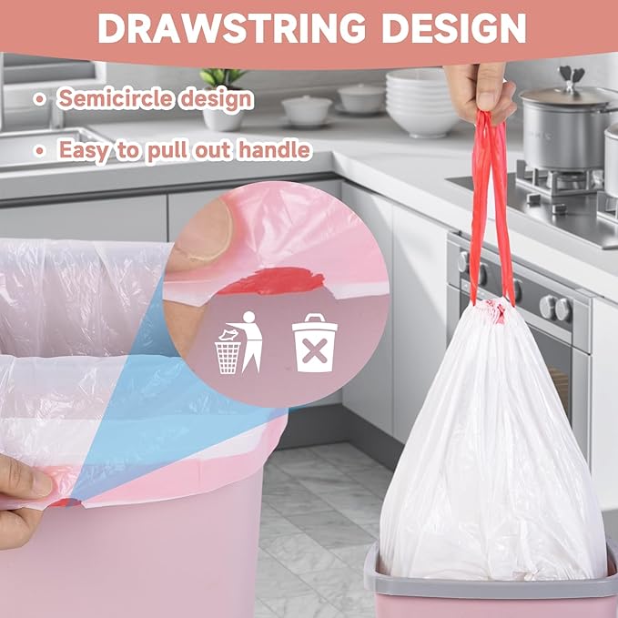 1.2 Gallon Small Trash Bags Drawstring - White Mini Garbage Bags (Fit 1-1.3 Gallon) 5 Liter 60 Count Unscented Strong Plastic Tiny Little Waste Basket Liners for Kitchen Car Office Magesh