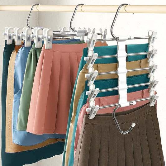 Zylkorb Skirt Hangers Pants Hangers Space Saving with Clips - 2 Pack - Space Saving Metal Closet Organizer for Shorts, Skirts, and Pants - Closet Organizer and Storage for Pants Jeans Skirts Legging