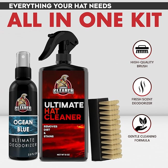 Ultimate Hat Cleaning Kit for All Types of Hats - Hat Cleaner with Brush and Deodorizer - Hat Stain Remover for Baseball Cap, Cowboy Hats and More