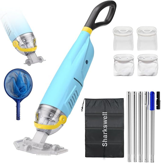 (2025 Upgraded) Cordless Pool Vacuum with Telescopic Pole, 60 Min Powerful Suction & Transparent Head, Rechargeable Handheld Cleaner for Above Ground Pools, Inground Pools, Hot Tubs and Spa