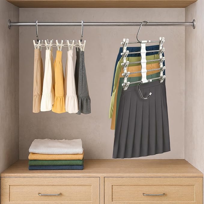 Zylkorb Skirt Hangers Pants Hangers Space Saving with Clips - 2 Pack - Space Saving Metal Closet Organizer for Shorts, Skirts, and Pants - Closet Organizer and Storage for Pants Jeans Skirts Legging