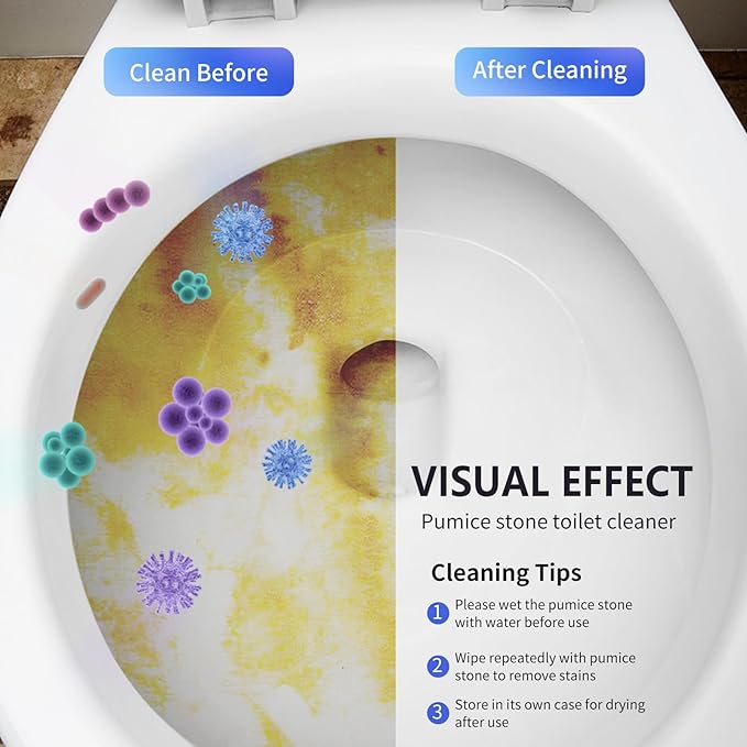 Toilet Bowl Cleaner Pumice Stone -Hard Water Stain Remover, Powerfully Removes Toilet Bowl Rings，Rust &Lime，Ideal for Toilet Brush/BBQ Grills/Sink/Pool/Bathroom【2Pack】 (Extra Long Handle)