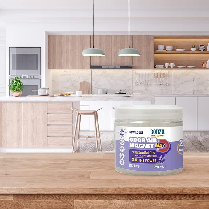 Gonzo Odor Air Magnet Max Gel Odor Eliminator (2 PACK) For Car, Closet, Trash & Pet Areas, Smoke Odors - Lavender and Linen Scent, 14 oz Jars, Blue