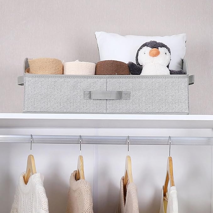 WUIKE Closet Organizers and Storage, Trapezoid Storage Bins, Fabric Closet Bins with Handles, Foldable Storage Baskets for Clothes, Purse, Blanket, Herringbone Gray, Extra Large, 3-Pack