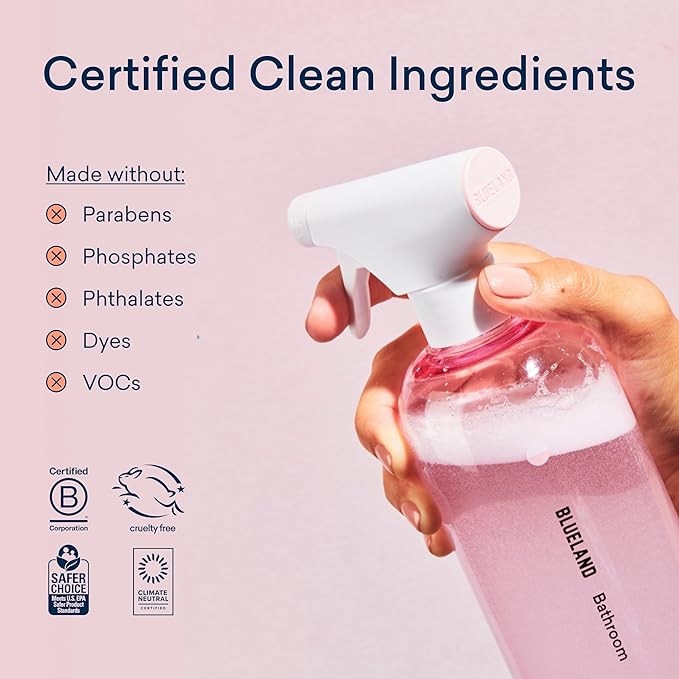 BLUELAND Bathroom Cleaner, 4-Pack Refill, Eucalyptus Mint Scent, Eco-Friendly Cleaning Supplies, 4 x 24 Fl oz