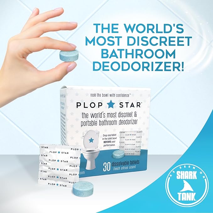 Odor Eliminating Toilet Tablets, Shark Tank Bathroom Deodorizer with Citrus Essential Oils, Individually-Wrapped Toilet Deodorizer, Single-Use Bathroom Odor Eliminator, 30 Tablets