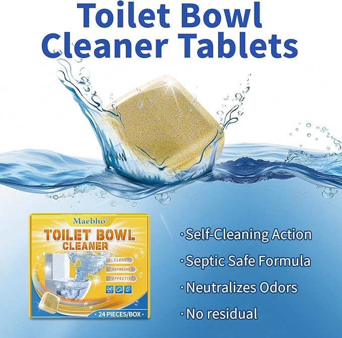 Toilet Bowl Cleaner Tablets 24 Pack - Stain Remover & Deodorizer, Septic Safe Eco Friendly Toilet Bowl Tablets for Continuous Cleaning, Long-Lasting Fresh Scent