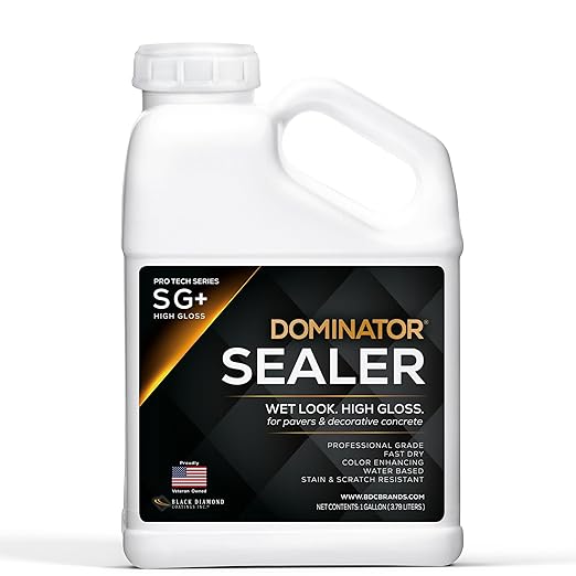 1 Gal. DOMINATOR SG+ Clear Acrylic Sealer | High Gloss Concrete Paver Sealer | Wet Look, Color Enhancing | Professional Grade | Decorative Concrete | Fast Dry | Driveway, Patio and Walkways