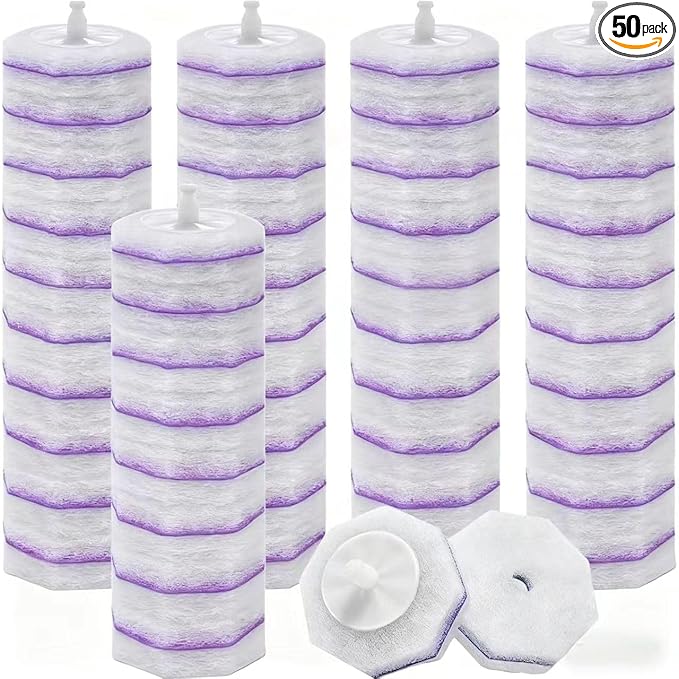 Disposable toilet brush head refills, with purple cleaning agent lavender fragrance, 50 pieces (Lavender)