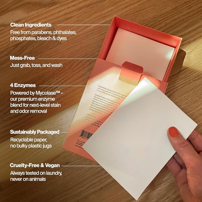 Laundry Detergent Sheets | Enzyme-Powered, Vegan, Paraben-Free | Sensitive Skin | Plastic-Free, Eco-Friendly, Travel-Ready Packaging (50 Loads – 1 Box, LULL Unscented)