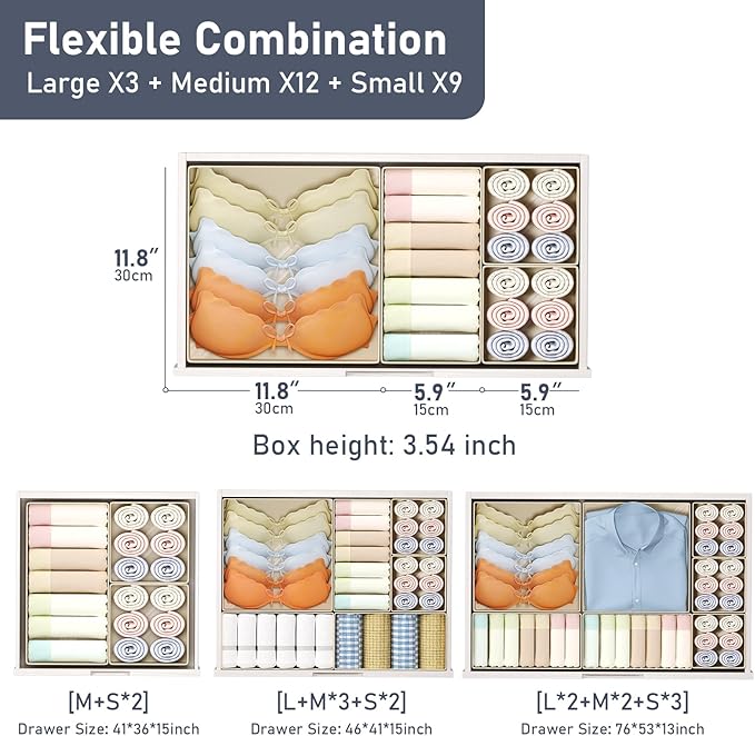 DIMJ Drawer Organizer Clothes Storage - 18 Pack Baby Dresser Organizer for Nursery, Foldable Closet Drawer Organizer Bins for Bedroom Organization, Fabric Storage Dividers for Socks, Underwears, Bras