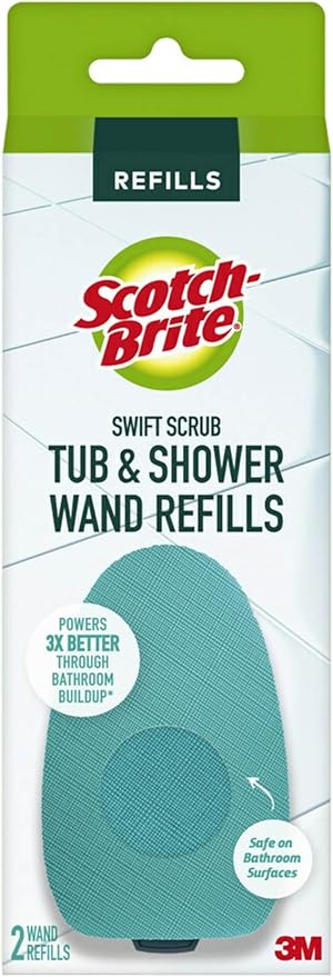 Scotch-Brite Swift Scrub Tub & Shower Wand Refills, Ideal for Bathroom Buildup, Glass Door, Shower and Bath Cleaner, Soap Scum Remover, 2 Wand Refills