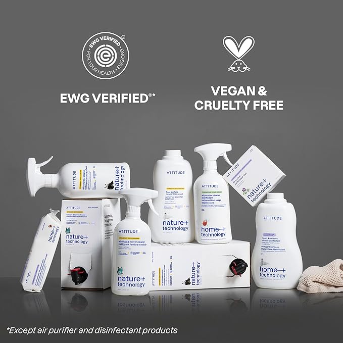 ATTITUDE Window & Mirror Cleaner, EWG Verified, Plant- & Mineral-Based, Vegan & Streak-Free Glass Spray, Citrus Zest Scent, 27.1 Fl Oz