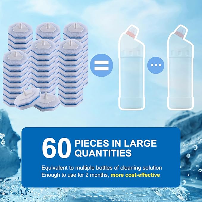 Upgraded 60pcs Toilet Wand Refills fits Clorox Toilet Wand, Thickened Cleaning Layer, Won’t Fall Apart, Disposable Bathroom Cleaning Scrub Pads with Fresh Scent, for Home & Commercial Use