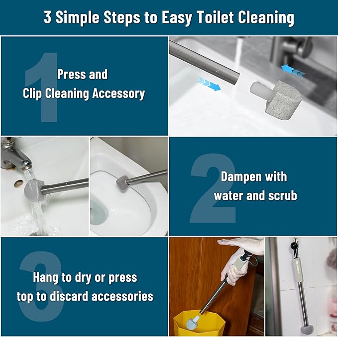 Pumice Stone Toilet Bowl Cleaner Toilet Deep Cleaning,Bathroom Cleaner Brush with Long Handle for Remove Hard Water Stains with Toilet Handle+ Pumice Stones (Grey)