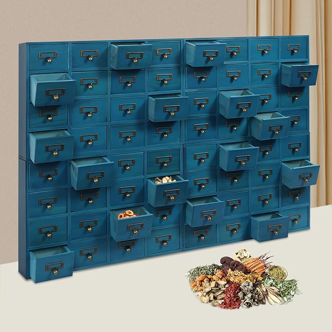 4PCS Card Catalog Desk Drawer Organizer,Wooden Vintage Apothecary Cabinet with 16 Drawers,Library Card Catalog Cabinet for Bedroom Home Office