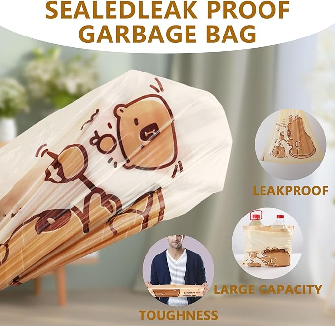 VOK 8 Gallon Trash Bags with Capybara Printed, Drawstring Medium Garbage Bags, Tear-Resistant & Leak-Proof Kitchen/Office Trash Can Liners, Trash Bags 8 Gallon with Secure Tie, 50 Counts