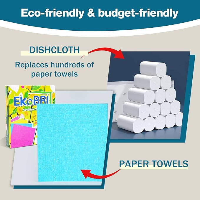 Swedish Dishcloths for Kitchen, 15-Pack - Extra Absorbent & Fast Drying, Reusable Washable Cleaning Cloths, Eco-Friendly Kitchen Towels Replace Sponges & Paper Towels