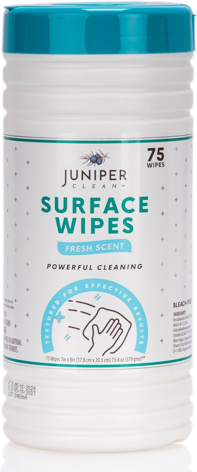 1 Pack Surface Cleaning Wipes Bleach Free, All-Purpose Cleaner for Bathroom, Kitchen, Office, 75 Count Canister, 7.5" x 7" Sheet, Fresh Scent, Lint Free & Durable