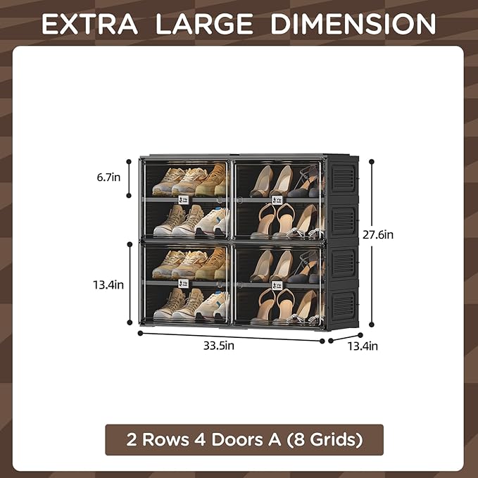Black Shoe Rack Organizer Cabinet for Closet Entryway,Clear Shoe Storage Boxes Stackable Sneaker Storage with Door Easy Assembly Shoe Cabinet with Lids Large 4 Tiers 16 Pairs