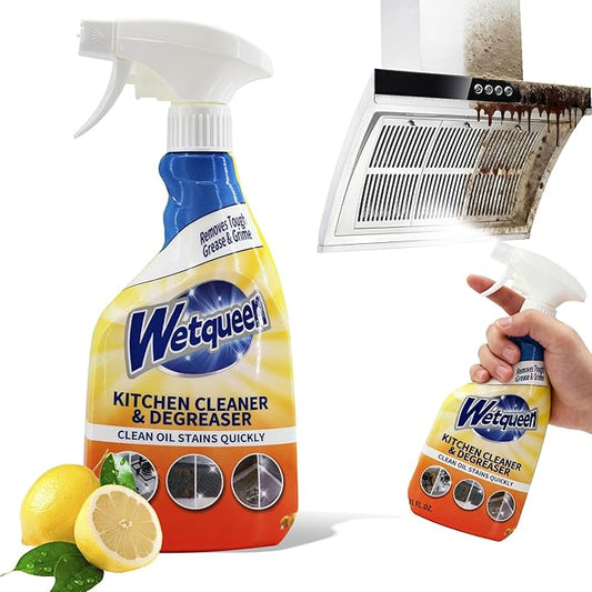 WETQUEEN All Purpose Cleaner Spray, Heavy Duty Kitchen Degreaser Foam & Stubborn Stain Remover for Kitchen, Household, Oven, Stove, Range Hood, Tiles, Dual-Spray Nozzle, Lemon Scent, 16.91 Fl Oz